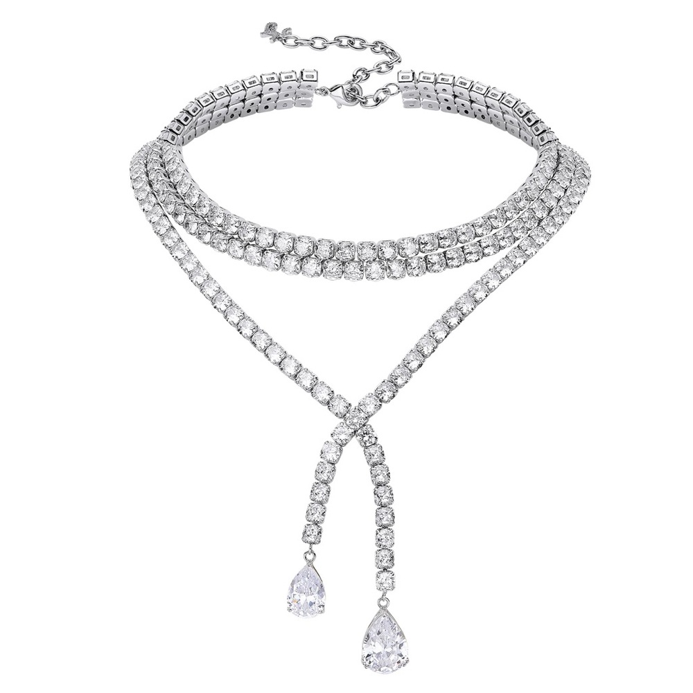 Nana Jacqueline Silver Crystal Necklace